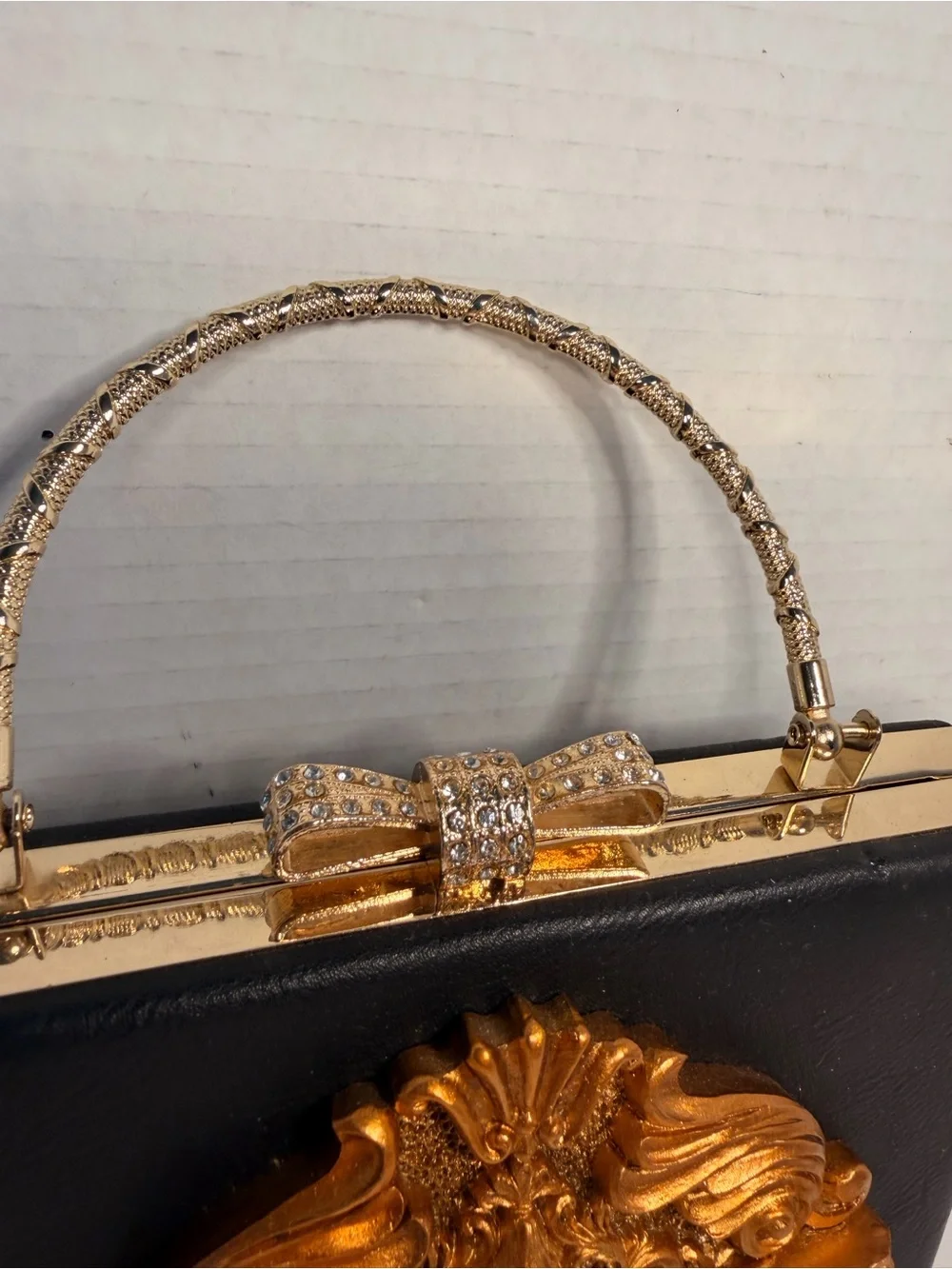 Black and Gold Cherub Angel Box Clutch Handbag